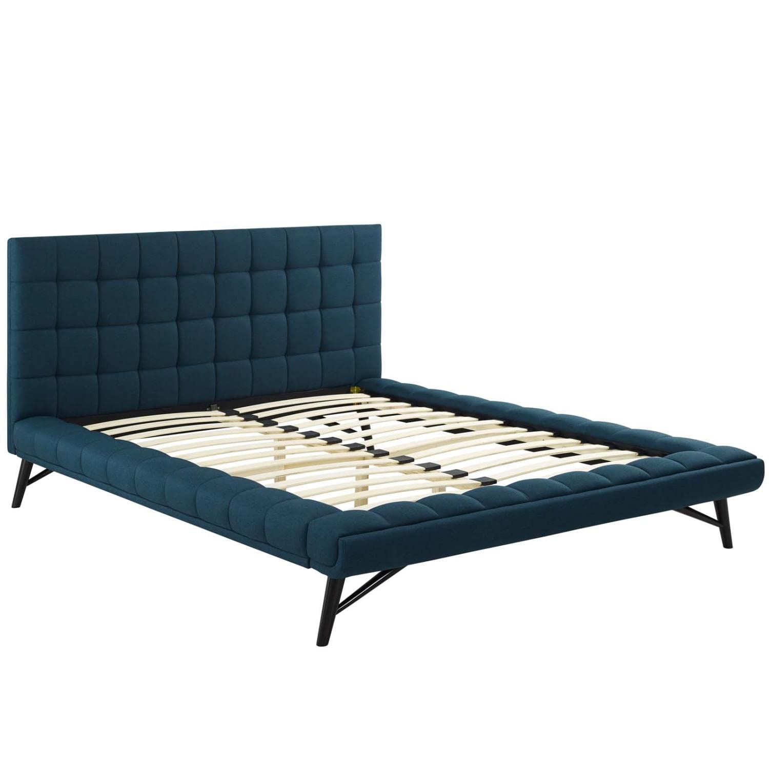 Bed | CasaFoyer Julia Queen Platform Bed | Mid-Century Elegance | Biscuit Tufted | Polyester Upholstery | Sturdy Frame | Wood Legs | Comfortable Foam Padding | No Box Spring Needed | Blue | casafoyer.myshopify.com