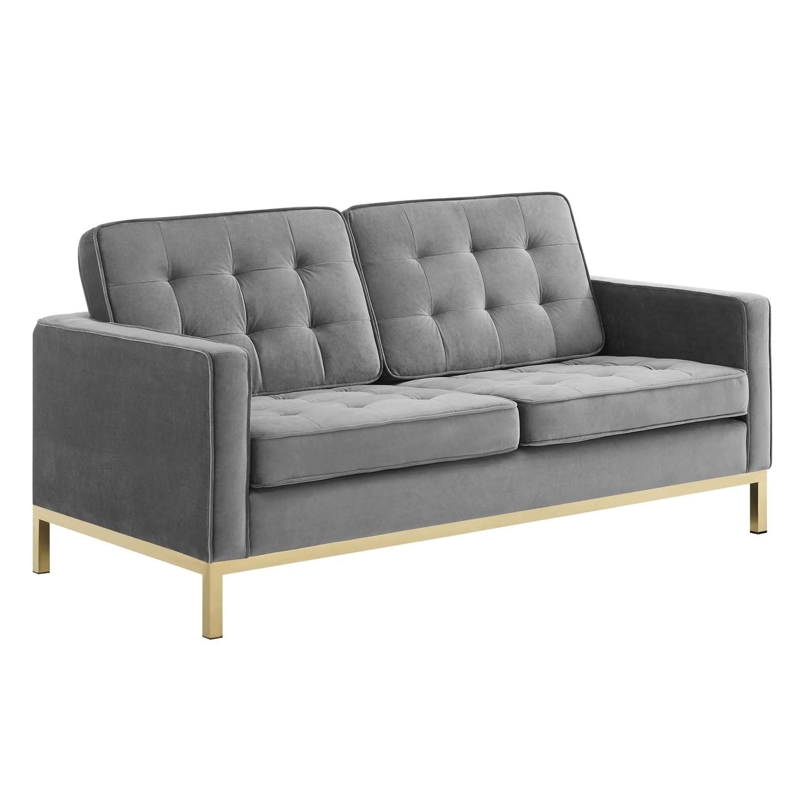 home office desk chairs | CasaFoyer Loft Button Tufted Performance Velvet Loveseat | Retro Modern Style | Durable Upholstery | Gold Stainless Steel Legs | Supports up to 600 lbs | casafoyer.myshopify.com