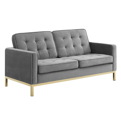home office desk chairs | CasaFoyer Loft Button Tufted Performance Velvet Loveseat | Retro Modern Style | Durable Upholstery | Gold Stainless Steel Legs | Supports up to 600 lbs | casafoyer.myshopify.com