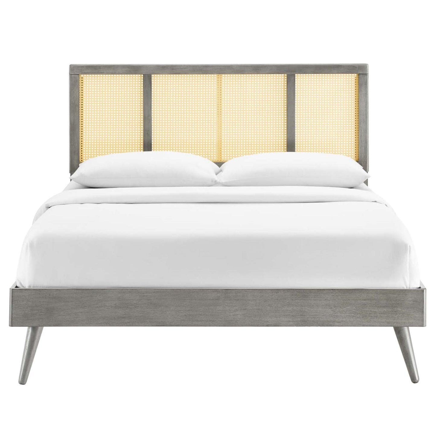 adjustable bed bases | CasaFoyer Kelsea Woven Cane Rattan Wood Full Platform Bed | Retro Detail | Organic Aesthetics | Mid-Century Modern with Tropical Flair | Sturdy | No Box Spring Needed | Gray | casafoyer.myshopify.com