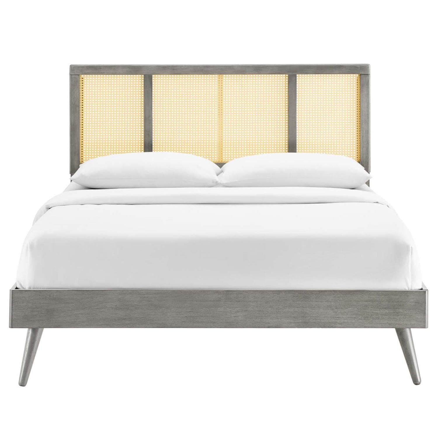 adjustable bed bases | CasaFoyer Kelsea Woven Cane Rattan Wood Full Platform Bed | Retro Detail | Organic Aesthetics | Mid-Century Modern with Tropical Flair | Sturdy | No Box Spring Needed | Gray | casafoyer.myshopify.com