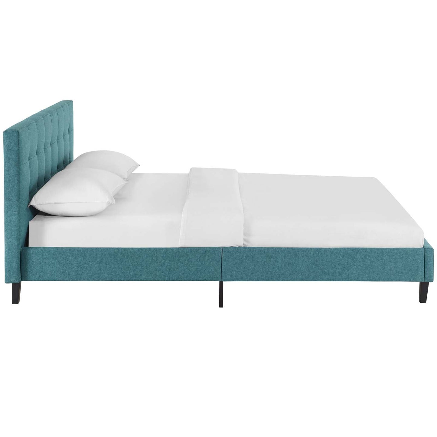 Bed | CasaFoyer Linnea Platform Bed | Elegant Upholstered Queen Bed | Tufted Headboard | Wood Legs | Slatted Support System | Weight Capacity 1300 lbs | Teal | casafoyer.myshopify.com