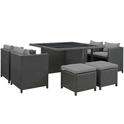Dining Table | Sojourn Outdoor Patio Dining Furniture Set | 9 Piece Sunbrella Dining Set | Wicker Chairs, Stools, and Table | casafoyer.myshopify.com