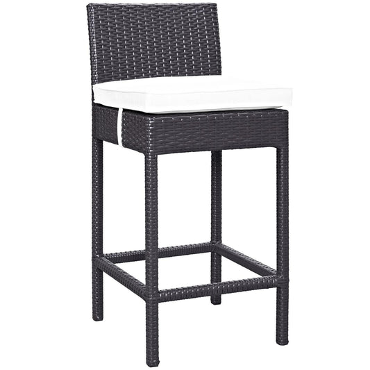 STOOL_SEATING | Convene Outdoor Bar Stool | Adjustable Sensitivity | Synthetic Rattan Weave | All-Weather Cushions | Patio, Backyard, Poolside | Espresso White | casafoyer.myshopify.com