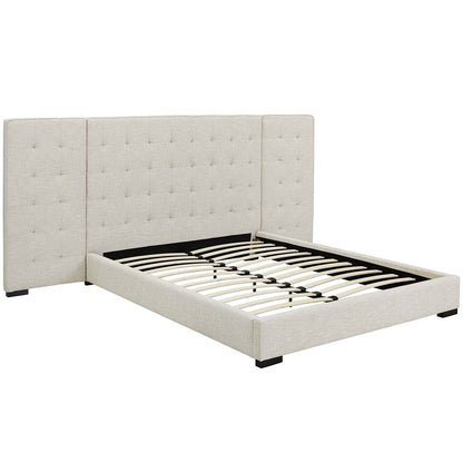 adjustable bed bases | CasaFoyer Primrose Queen Platform Bed | Timeless Charm | Soft Polyester Upholstery | Foam Padded | Wall Panels | Black-Stained Wood Legs | Biscuit Tufting | Sturdy Slat Support System | 1322 lbs Weight Capacity | casafoyer.myshopify.com