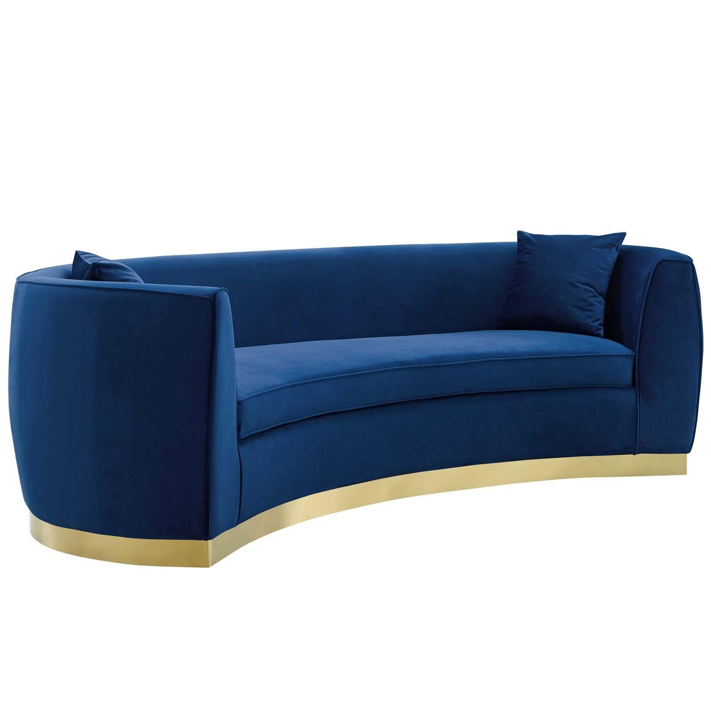 sofas | CasaFoyer Resolute Curved Sofa | Vintage Glamour | Stain-Resistant Velvet | Comfortable Foam Padding | Gold Stainless Steel Base | Fully Assembled | 2 Accent Pillows | casafoyer.myshopify.com