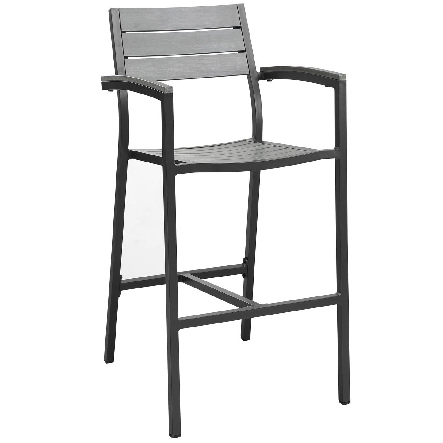 Patio Furniture Sets | Maine Outdoor Patio Dining Bar Stool Set | Synthetic Wood Grain Design | Powder-Coated Aluminum Frame | Ideal for Contemporary Outdoor Spaces | Set of 2 | casafoyer.myshopify.com