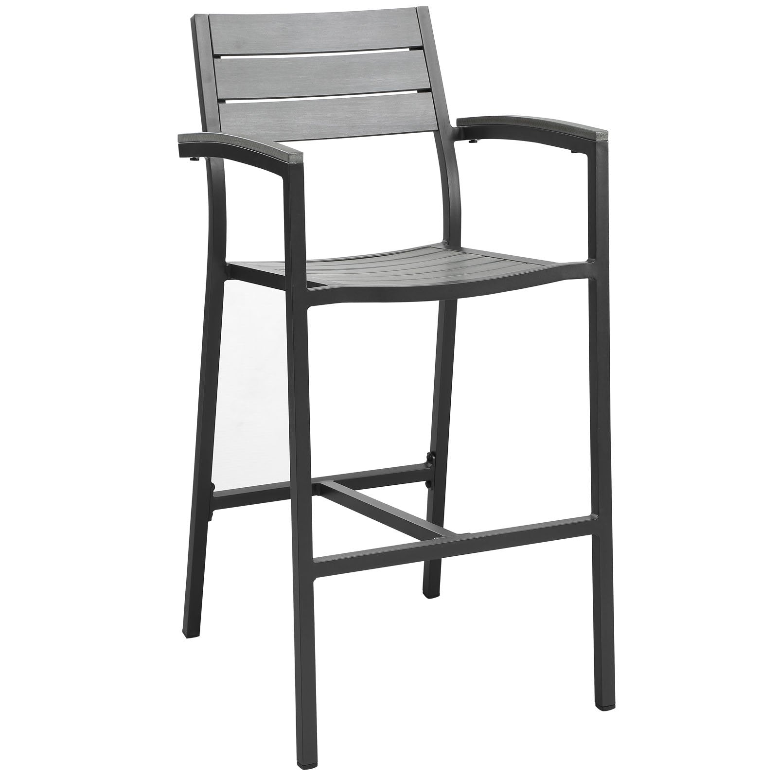 Patio Furniture Sets | Maine Outdoor Patio Dining Bar Stool Set | Synthetic Wood Grain Design | Powder-Coated Aluminum Frame | Ideal for Contemporary Outdoor Spaces | Set of 2 | casafoyer.myshopify.com