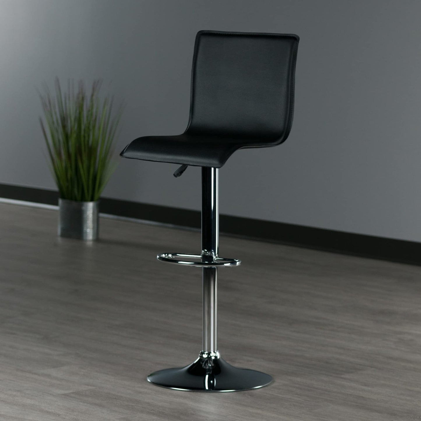 STOOL_SEATING | CasaFoyer  Wood High Back Airlift Adjustable Swivel Stool | Sleek Black Faux Leather Seat | 360 Swivel | Adjustable Height | Footrest | Durable Base | Easy Assembly | Replacement Parts | 16.34 W x 20 D x 45.08 H | 16.7 lbs | casafoyer.myshopify.com