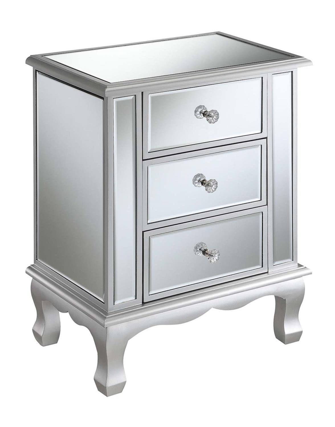 TABLE | Ergode Gold Coast Vineyard Mirrored 3 Drawer End Table | Elegant and Alluring Home Decor | Faux Crystal Rosette Knobs | Generous Storage Capacity | Traditional Cabriole Legs | Mirrored Glass Panels | Captivating Painted Finish | Versatile and Striking | casafoyer.myshopify.com