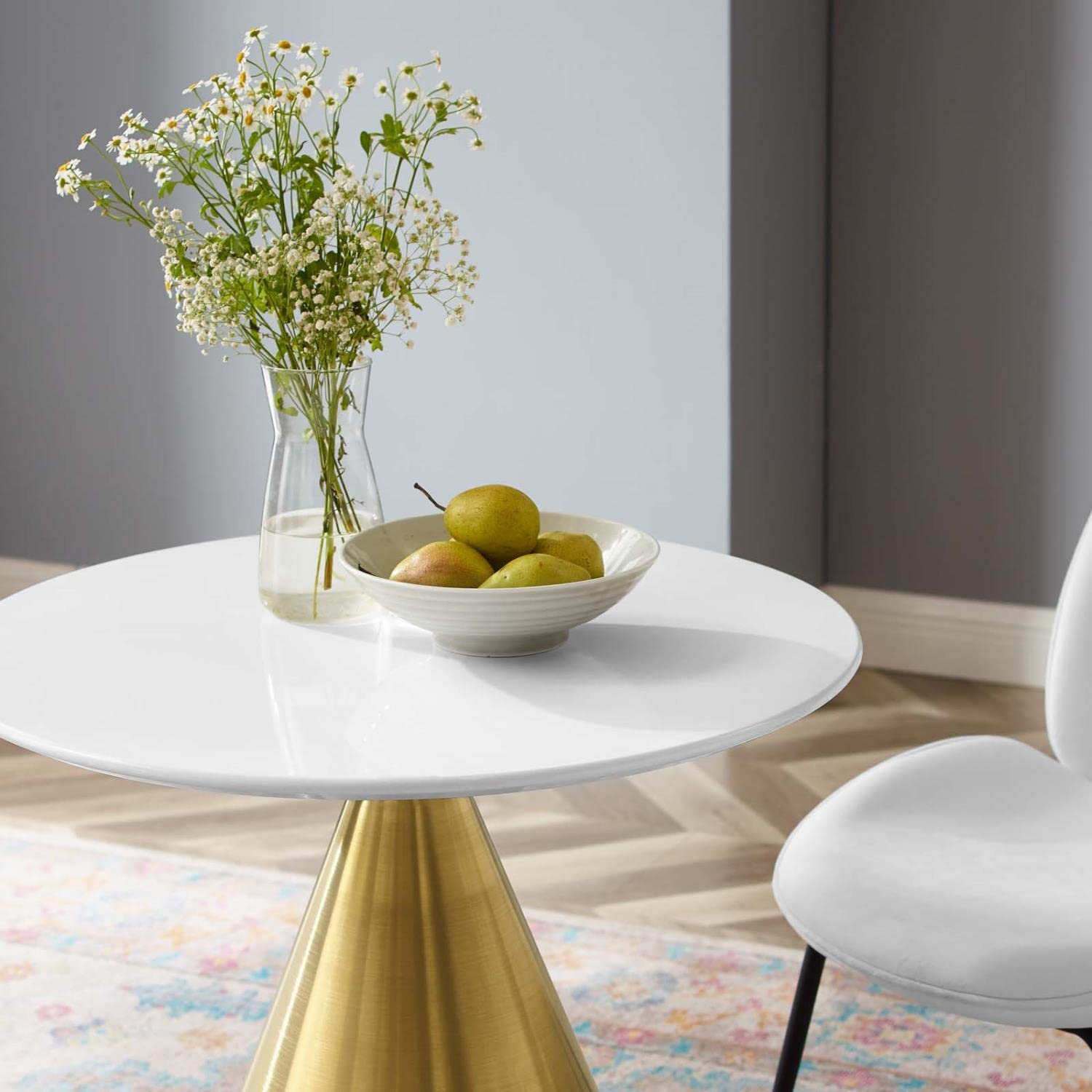 patio dining tables | CasaFoyer Tupelo 28 Dining Table | Modern Style | Mid-Century Design | Polished Gold Base | White Finish | Easy to Clean | Non-Marking Ring | Assembly Required | casafoyer.myshopify.com