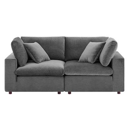 sofas | CasaFoyer Commix Plush Comfort Loveseat | Stain-Resistant Velvet | Solid Wood Construction | Duck Down Cushions | Gray | casafoyer.myshopify.com