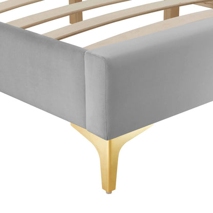 bed frames | CasaFoyer Sutton Performance Velvet Twin Bed Frame | Stain-Resistant | Durable | No Box Spring Needed | Gold Metal Legs | Compatible with Various Headboards | Light Gray | casafoyer.myshopify.com