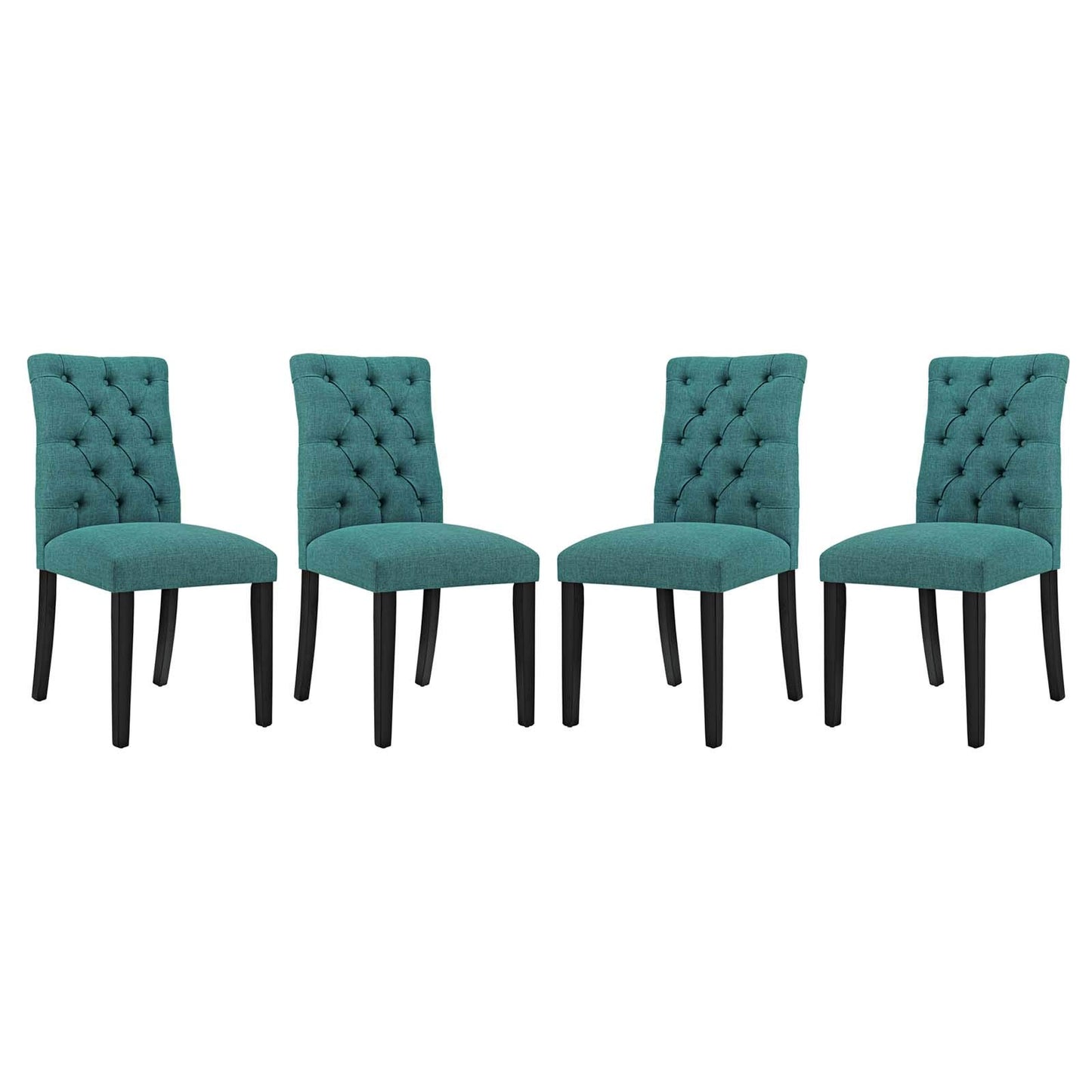 home office desk chairs | CasaFoyer Duchess Dining Chair Set of 4 | Elegant Curved Silhouette | Button-Tufted Backrest | Plush Comfort | Wooden Legs | Teal | casafoyer.myshopify.com