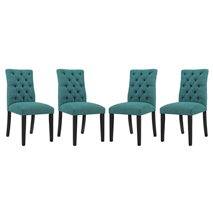 home office desk chairs | CasaFoyer Duchess Dining Chair Set of 4 | Elegant Curved Silhouette | Button-Tufted Backrest | Plush Comfort | Wooden Legs | Teal | casafoyer.myshopify.com