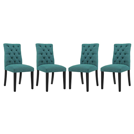 home office desk chairs | CasaFoyer Duchess Dining Chair Set of 4 | Elegant Curved Silhouette | Button-Tufted Backrest | Plush Comfort | Wooden Legs | Teal | casafoyer.myshopify.com