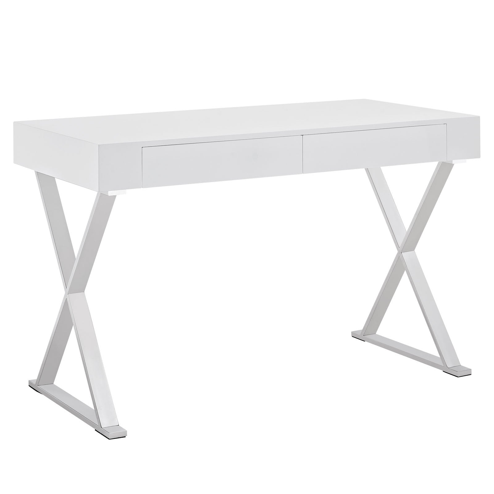 home office desks | Sector Modern Office Desk | Sleek High Gloss Coating | Distinguished Design | Stainless Steel Frame | White | casafoyer.myshopify.com