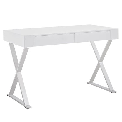 home office desks | Sector Modern Office Desk | Sleek High Gloss Coating | Distinguished Design | Stainless Steel Frame | White | casafoyer.myshopify.com