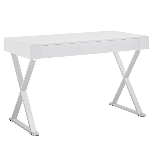 home office desks | Sector Modern Office Desk | Sleek High Gloss Coating | Distinguished Design | Stainless Steel Frame | White | casafoyer.myshopify.com
