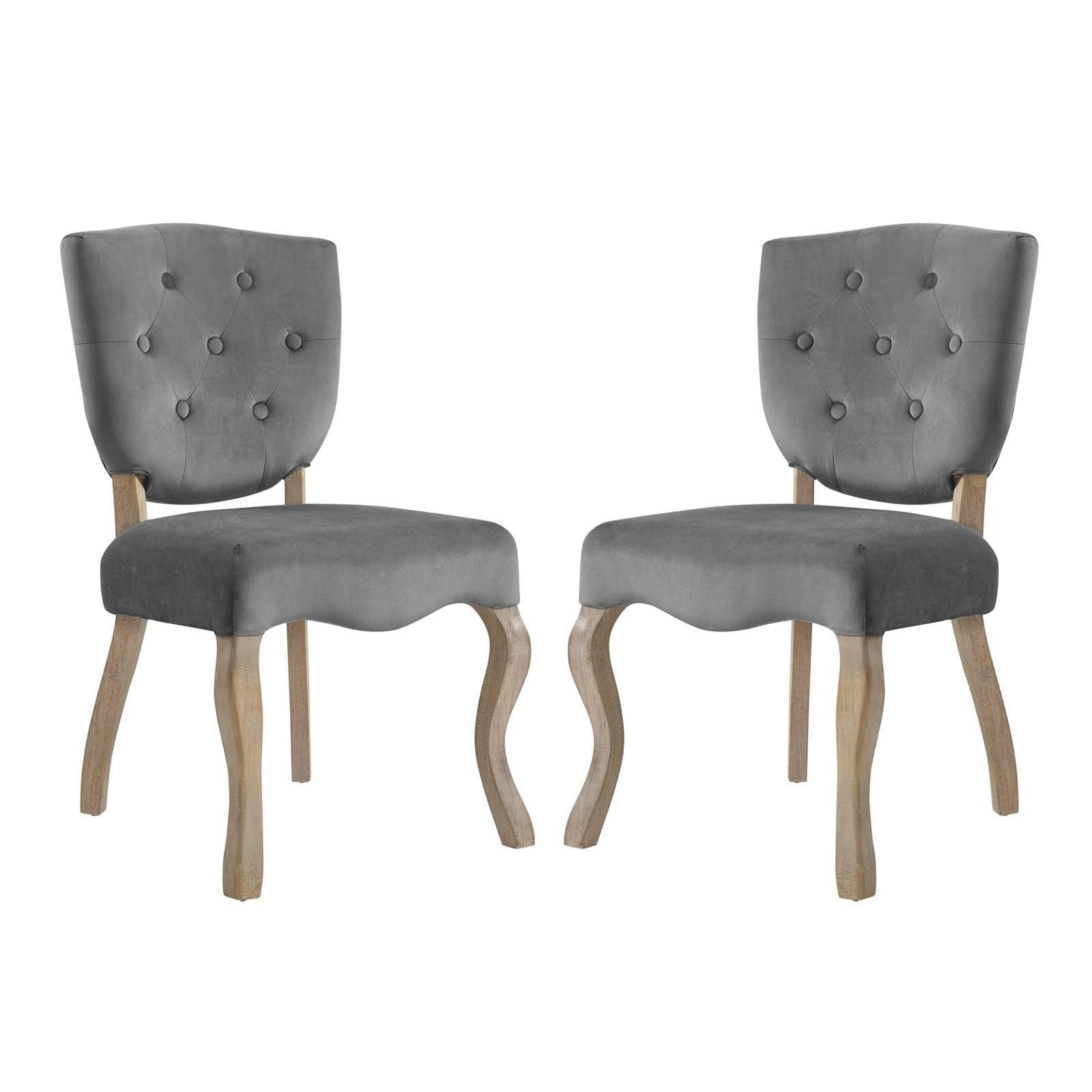 home office desk chairs | CasaFoyer Array Vintage French Dining Side Chair Set of 2 | Weathered Wood Legs | Button Tufted Shield Back | Velvet Upholstery | Comfortable Padded Seat | Non-Marking Foot Caps | No Assembly Required | Gray | casafoyer.myshopify.com