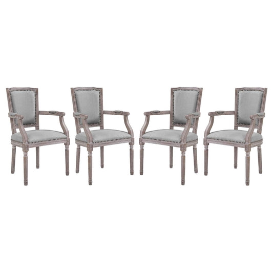 home office desk chairs | CasaFoyer Penchant Dining Armchair Set of 4 | Luxurious Elegance | Fluted Wood Frame | Plush Upholstery | Antique Copper Trim | Vintage French Look | 331lb Capacity | casafoyer.myshopify.com