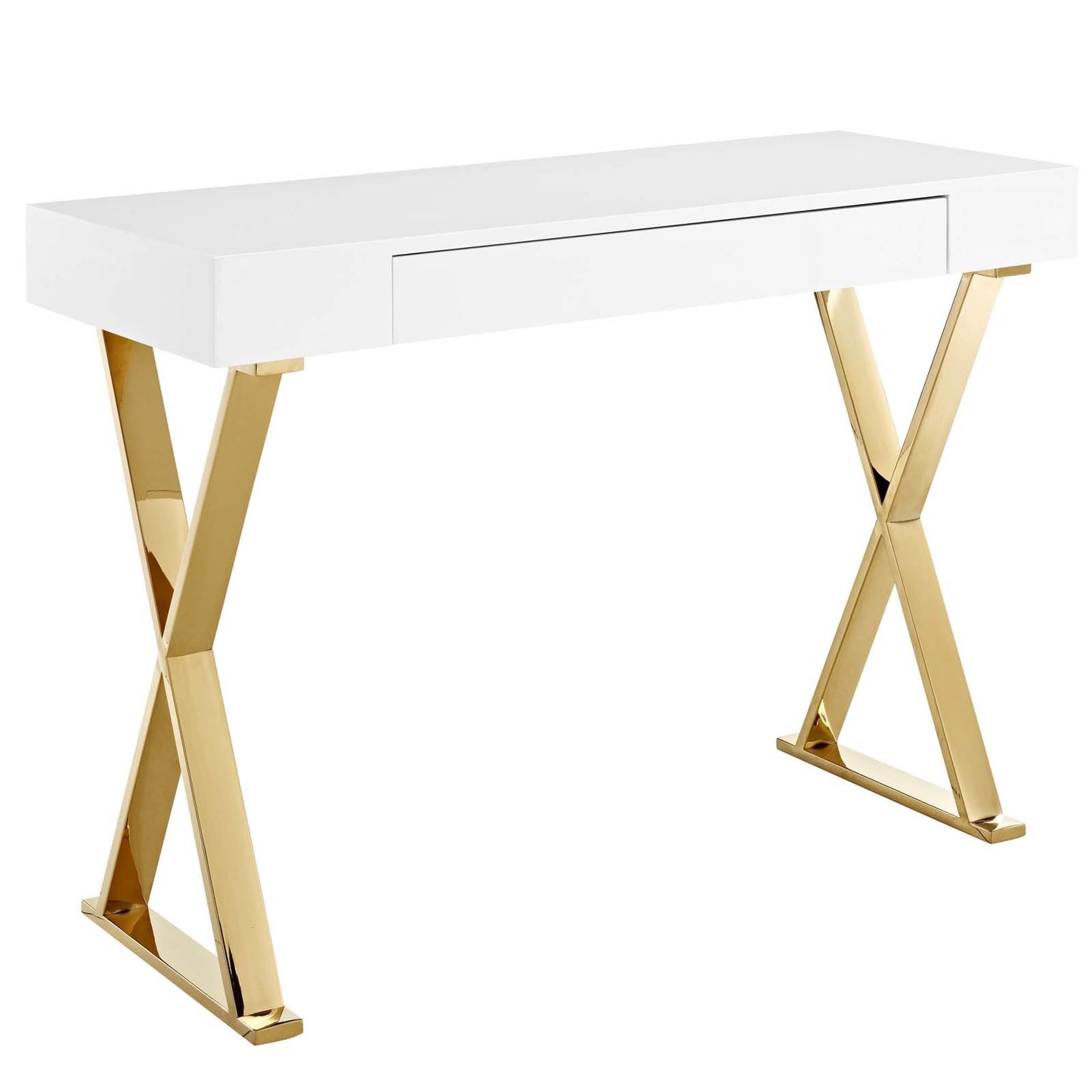 sofa tables | Ergode Sector Gold Stainless Steel X Frame Console Accent Table | Sleek & Versatile Design | Spacious Drawer | Polished Gold Stainless Steel Base | Non-Marking Foot Pads | Ideal for Contemporary Homes & Offices | casafoyer.myshopify.com