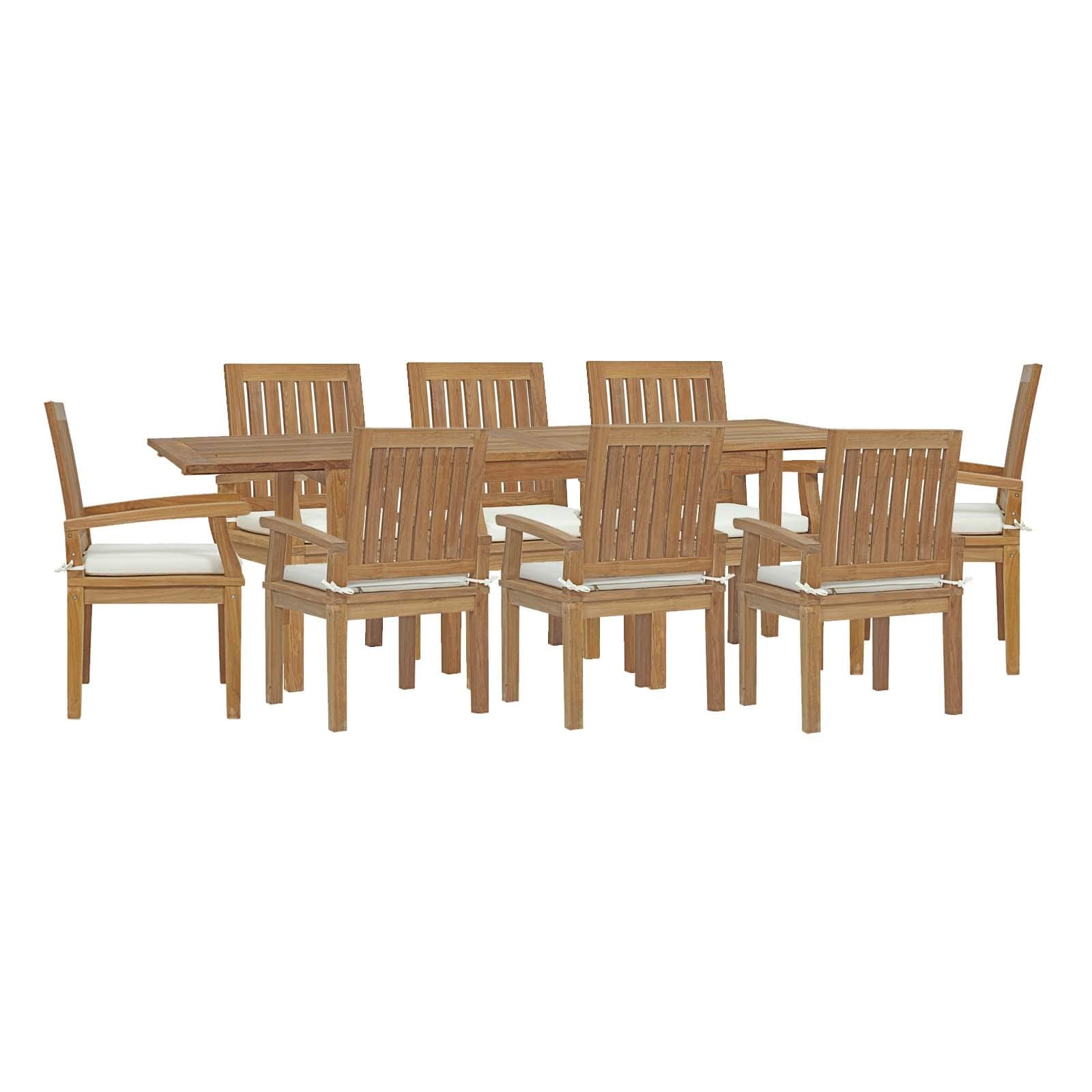 kitchen and dining room sets | CasaFoyer Marina 9 Piece Teak Wood Outdoor Patio Set | Resilient Design | Extending Table | 8 Dining Chairs | Natural White | casafoyer.myshopify.com