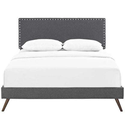 Bed | CasaFoyer  Macie Platform Bed | Solid Wood Frame | Polyester Upholstery | Tapered Legs | Sturdy Slats | No Box Spring Needed | Queen Size | Gray | casafoyer.myshopify.com