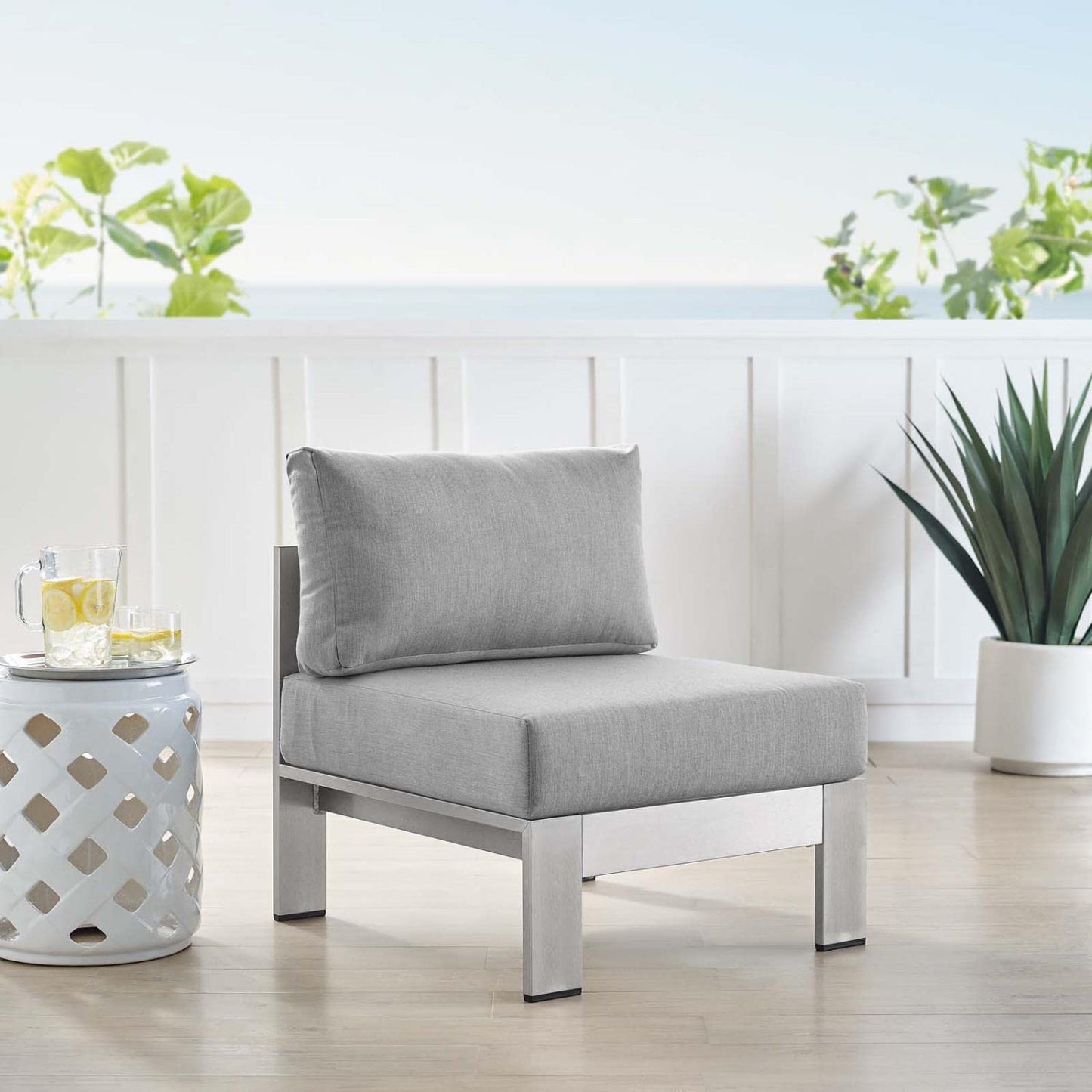 patio bistro sets | CasaFoyer Shore Outdoor Aluminum Armless Chair | Weatherproof | Sunbrella Cushions | Sturdy Frame | Perfect for Outdoor Relaxation | casafoyer.myshopify.com