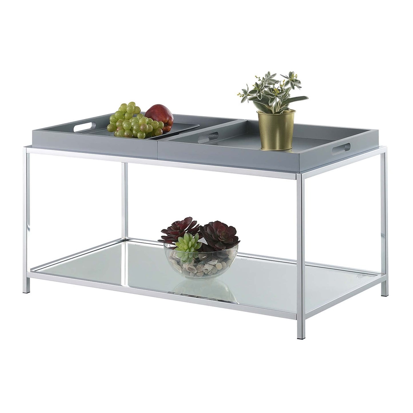 TABLE | Ergode Palm Beach Coffee Table | Glass Shelves & Reversible Trays | Contemporary Design | Chrome-Plated Steel Frame | Showcase Decor | casafoyer.myshopify.com