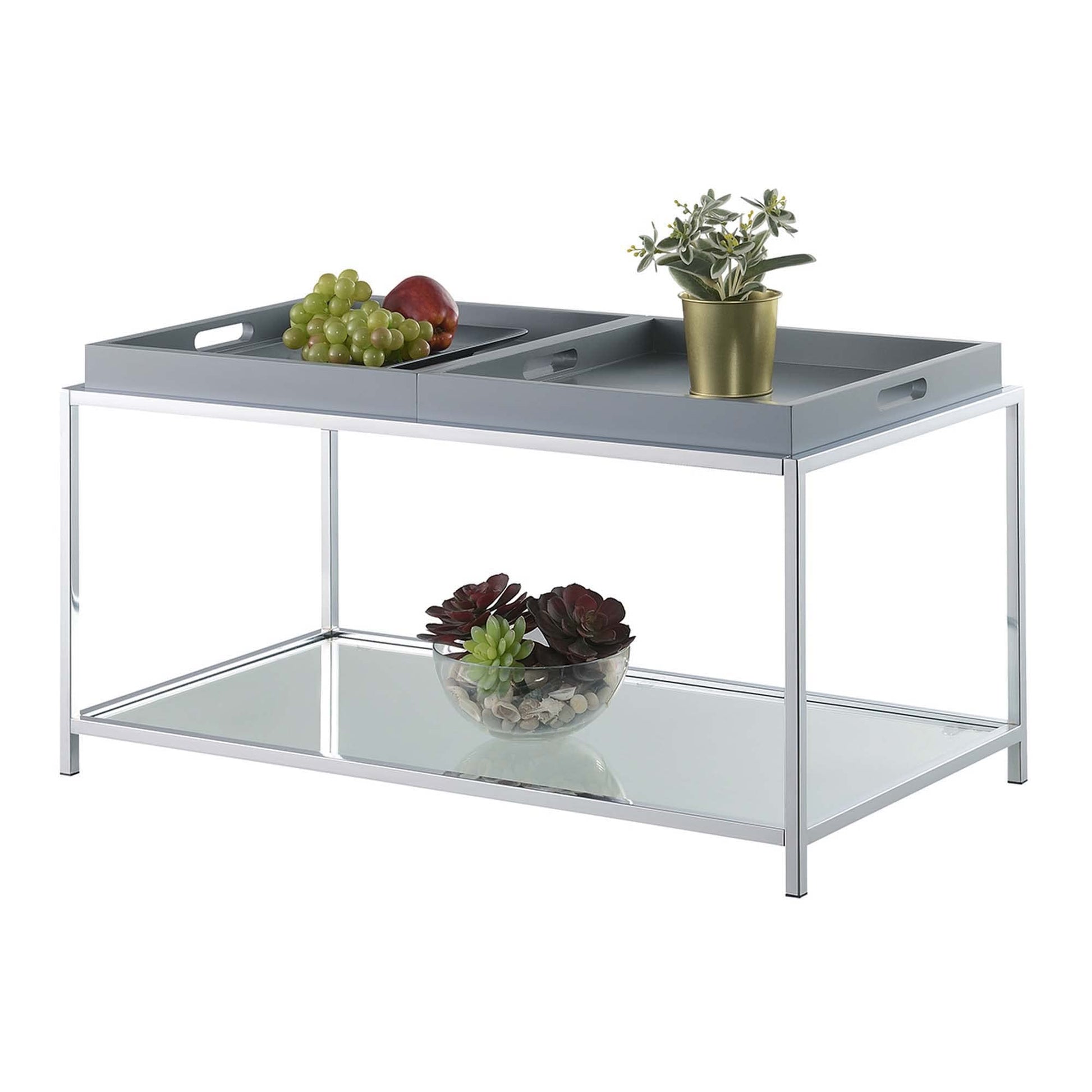 TABLE | Ergode Palm Beach Coffee Table | Glass Shelves & Reversible Trays | Contemporary Design | Chrome-Plated Steel Frame | Showcase Decor | casafoyer.myshopify.com