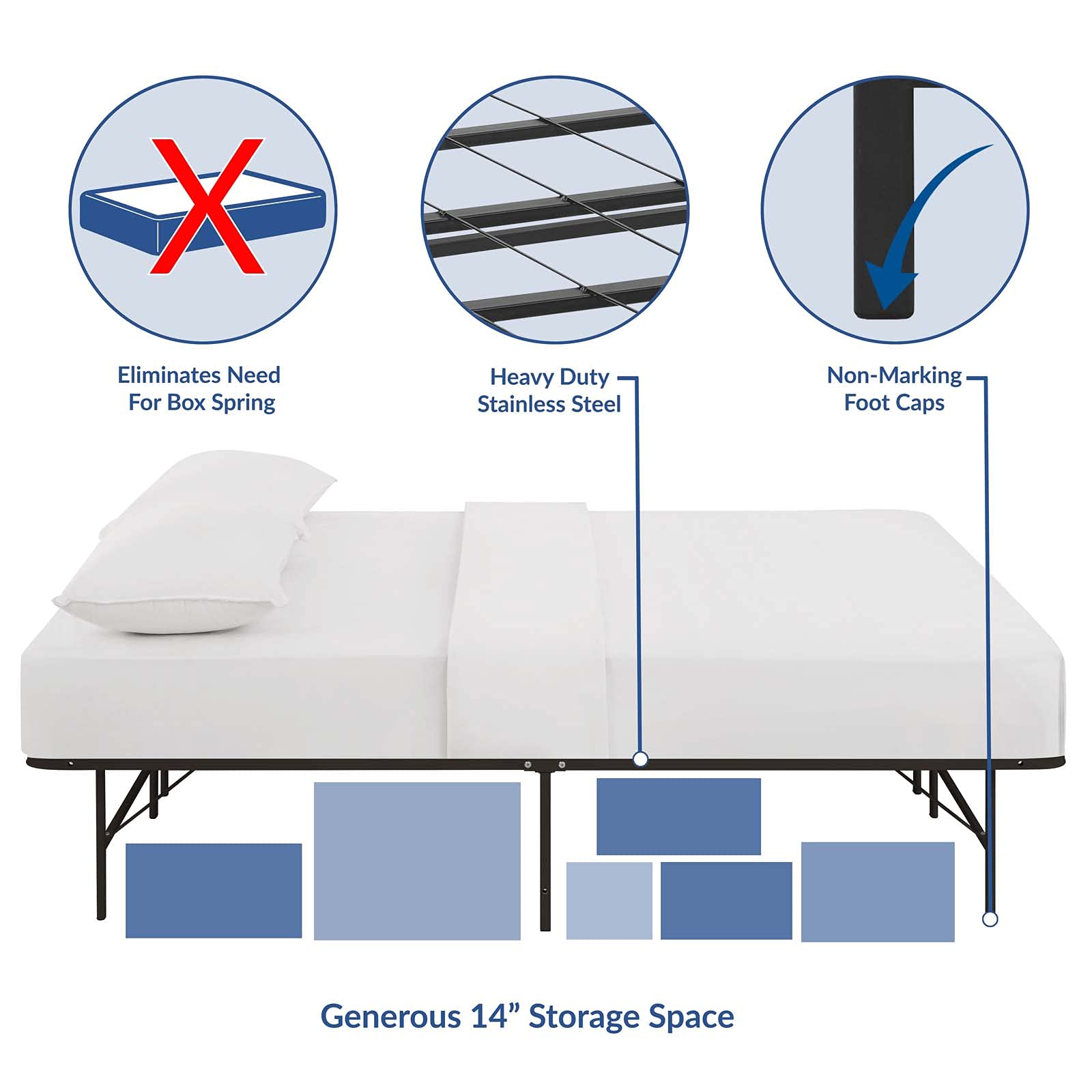 adjustable bed bases | CasaFoyer Horizon Metal Bed Frame | Durable Stainless Steel | Ample Storage Space | 1300 lbs Weight Capacity | Folds Away | Non-Marking Foot Caps | Compatible with Various Mattress Types | Easy Assembly | casafoyer.myshopify.com