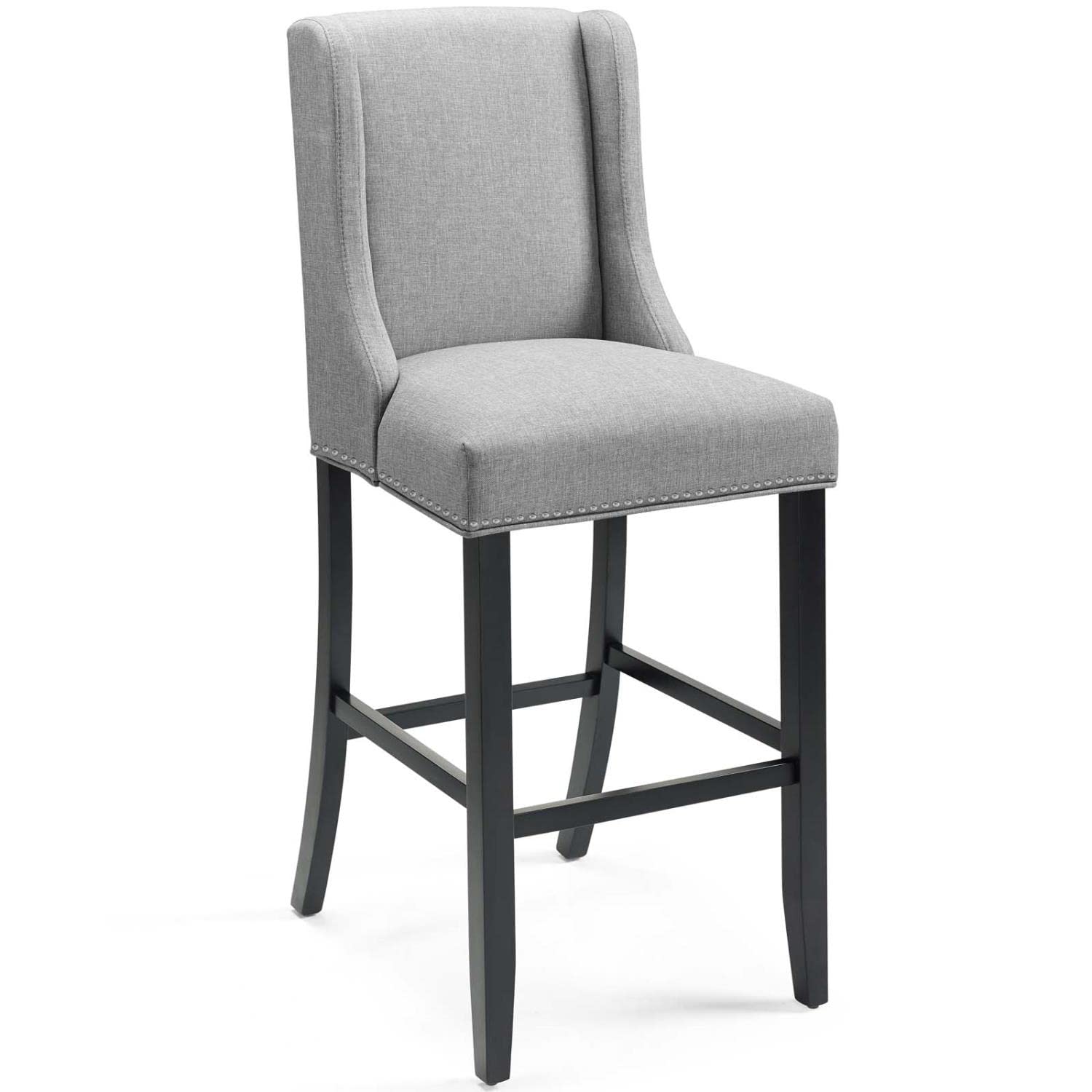 barstools | CasaFoyer Baron Upholstered Fabric Bar Stool Set of 2 | Refined Backrest | Nailhead Trim | Comfortable Padding | Solid Wood Frame | Light Gray | casafoyer.myshopify.com