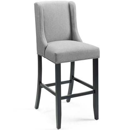 barstools | CasaFoyer Baron Upholstered Fabric Bar Stool Set of 2 | Refined Backrest | Nailhead Trim | Comfortable Padding | Solid Wood Frame | Light Gray | casafoyer.myshopify.com
