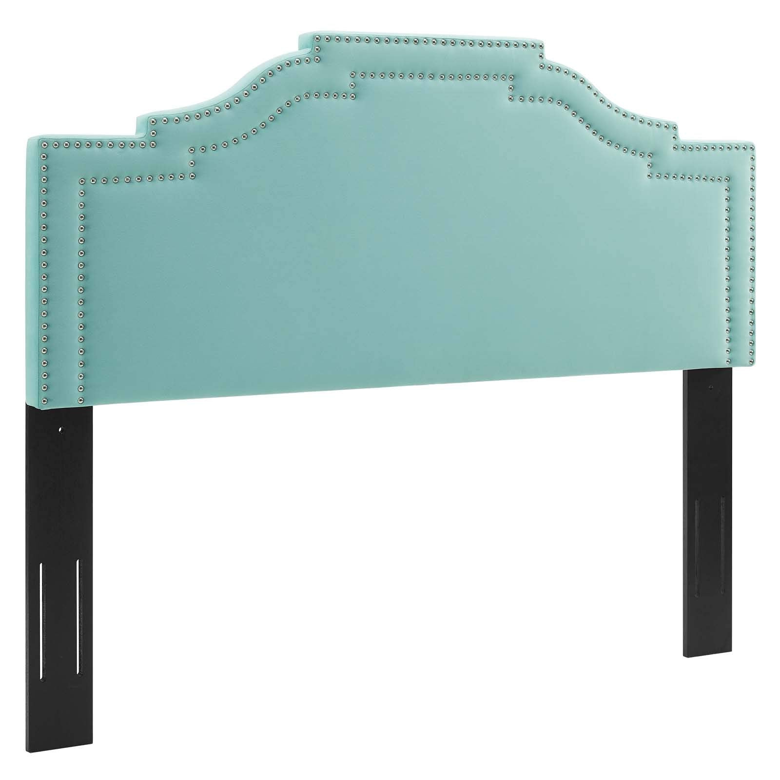 headboards | CasaFoyer Lucia Performance Velvet Twin Headboard | Elegant Arched Design | Nailhead Trim | Soft & Stain-Resistant | Height-Adjustable | Mint | casafoyer.myshopify.com