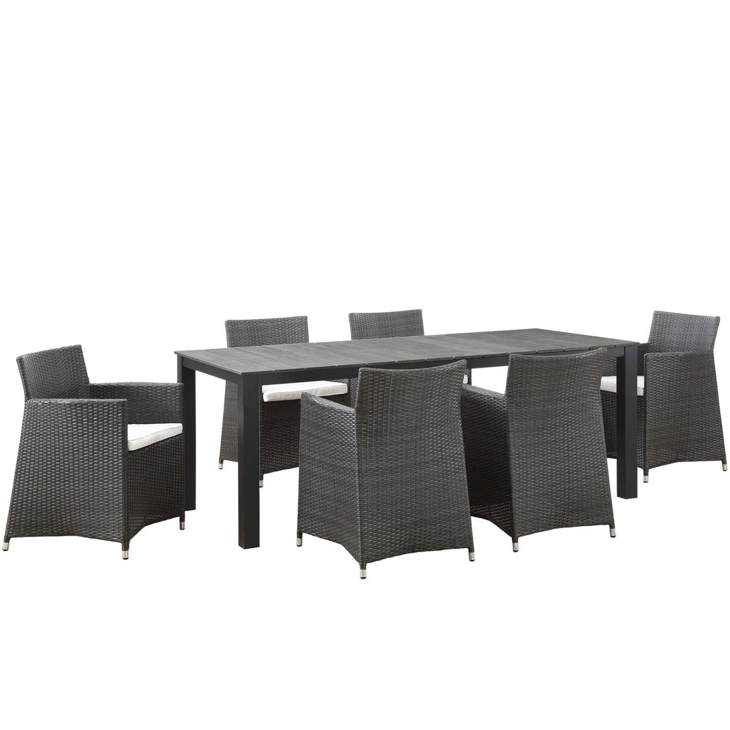 Dining Table | Junction Outdoor Patio Dining Furniture Set | Synthetic Rattan | All-Weather Cushions | Easy Maintenance | No Assembly | 80 Dining Table & 6 Armchairs | casafoyer.myshopify.com