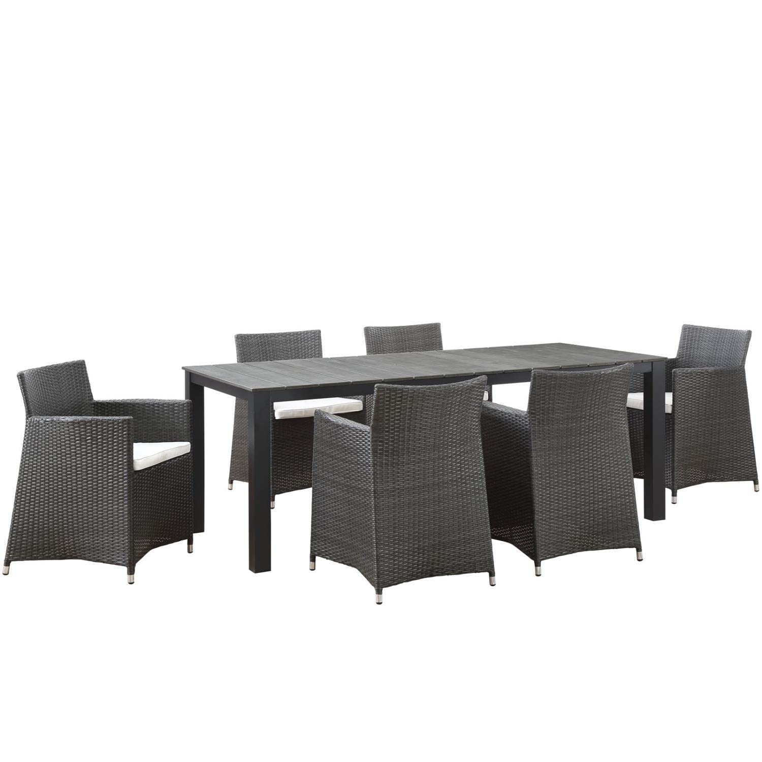 Dining Table | Junction Outdoor Patio Dining Furniture Set | Synthetic Rattan | All-Weather Cushions | Easy Maintenance | No Assembly | 80 Dining Table & 6 Armchairs | casafoyer.myshopify.com