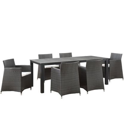 Dining Table | Junction Outdoor Patio Dining Furniture Set | Synthetic Rattan | All-Weather Cushions | Easy Maintenance | No Assembly | 80 Dining Table & 6 Armchairs | casafoyer.myshopify.com