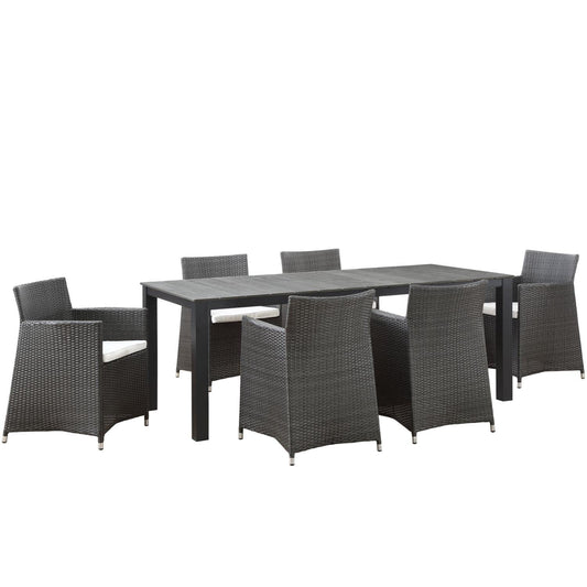 Dining Table | Junction Outdoor Patio Dining Furniture Set | Synthetic Rattan | All-Weather Cushions | Easy Maintenance | No Assembly | 80 Dining Table & 6 Armchairs | casafoyer.myshopify.com