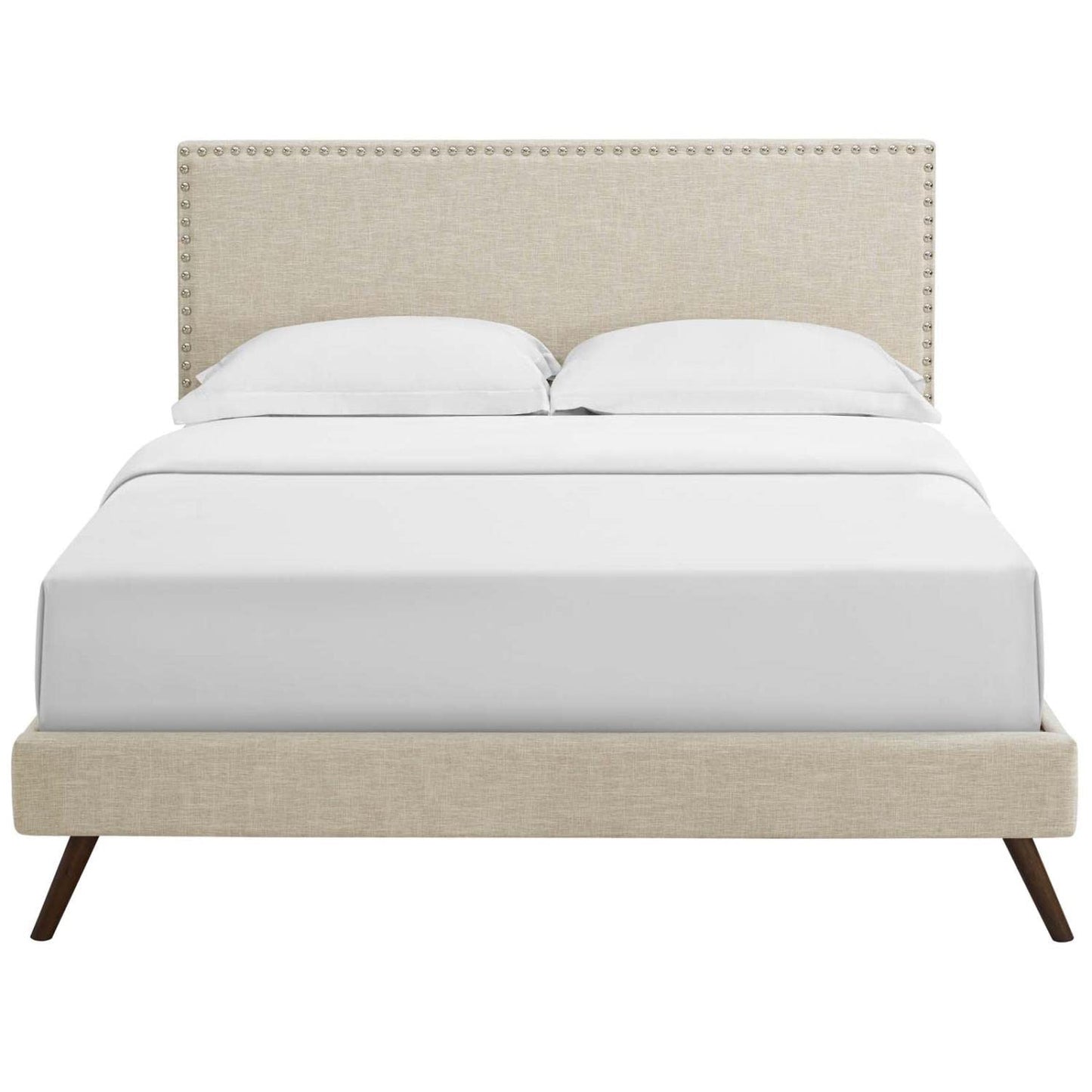 adjustable bed bases | CasaFoyer Macie Platform Bed | Solid Wood Frame | Polyester Upholstery | Tapered Legs | No Box Spring Needed | Memory Foam Compatible | Queen Size | Beige | casafoyer.myshopify.com