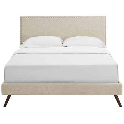 adjustable bed bases | CasaFoyer Macie Platform Bed | Solid Wood Frame | Polyester Upholstery | Tapered Legs | No Box Spring Needed | Memory Foam Compatible | Queen Size | Beige | casafoyer.myshopify.com