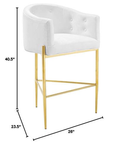 barstools | CasaFoyer Savour Tufted Performance Velvet Bar Stool | Elegant, Stain-Resistant | Comfortable Seating | Chrome Gold Frame | 300 lbs Capacity | White | casafoyer.myshopify.com