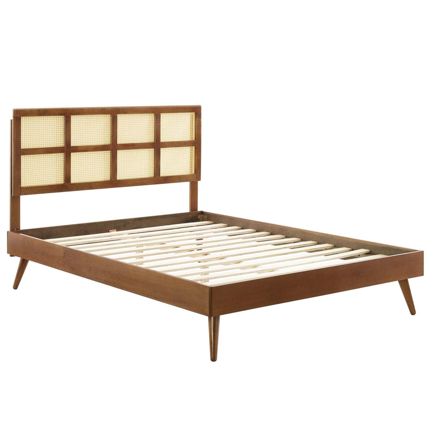 Bed | CasaFoyer Sidney Woven Cane Rattan Wood Queen Platform Bed | Retro Charm, Natural Beauty | Mid-Century Design | Sturdy Construction | No Box Spring Needed | Luana Cane Headboard | Margo Platform Bed Frame | casafoyer.myshopify.com