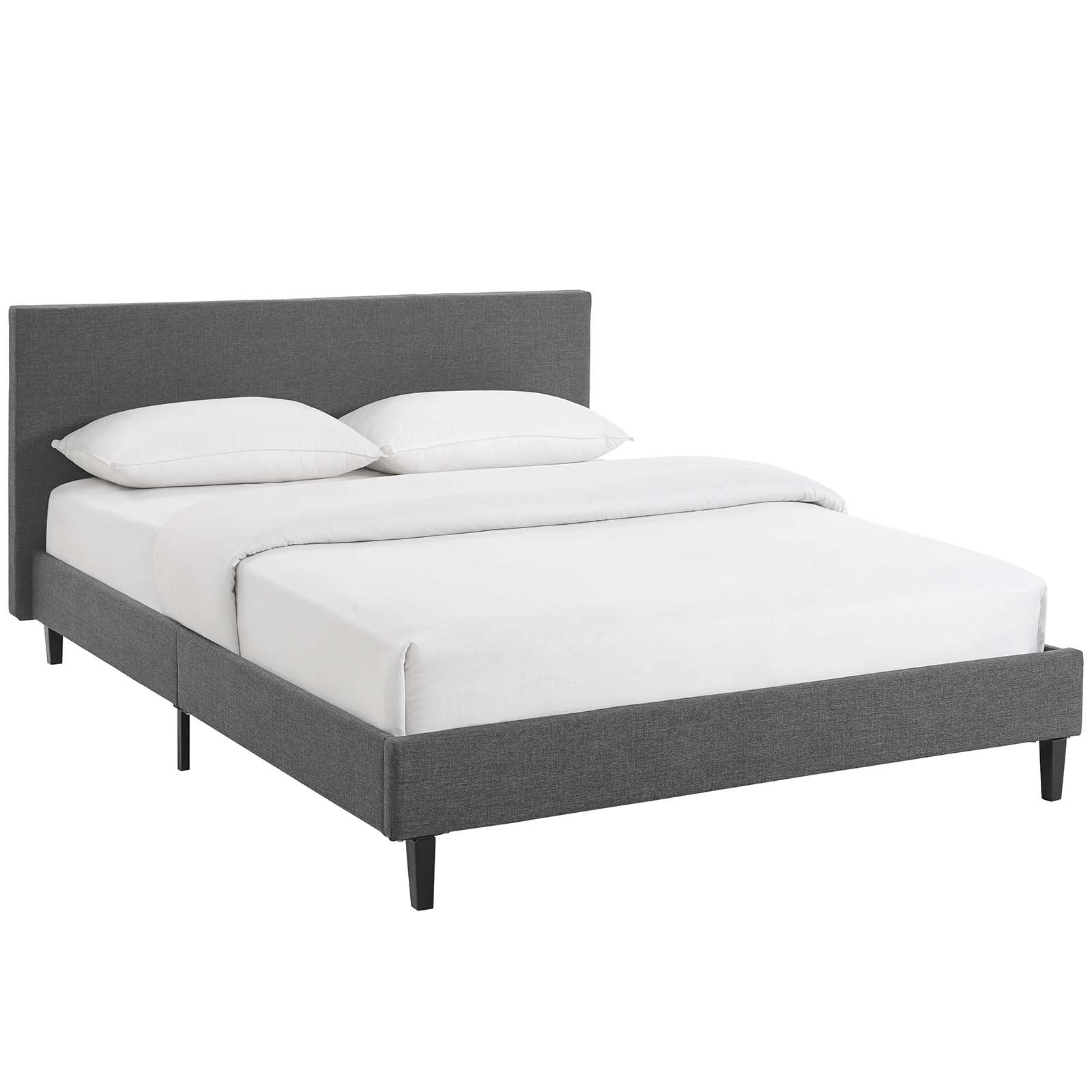 Bed | CasaFoyer Anya Platform Bed | Trendy Avant-Garde Design | Upholstered Polyester Fabric | Solid Wood Legs | Slatted Wood Support System | Accommodates Various Mattress Types | Maximum Stability | Weight Capacity 1300 lbs | casafoyer.myshopify.com