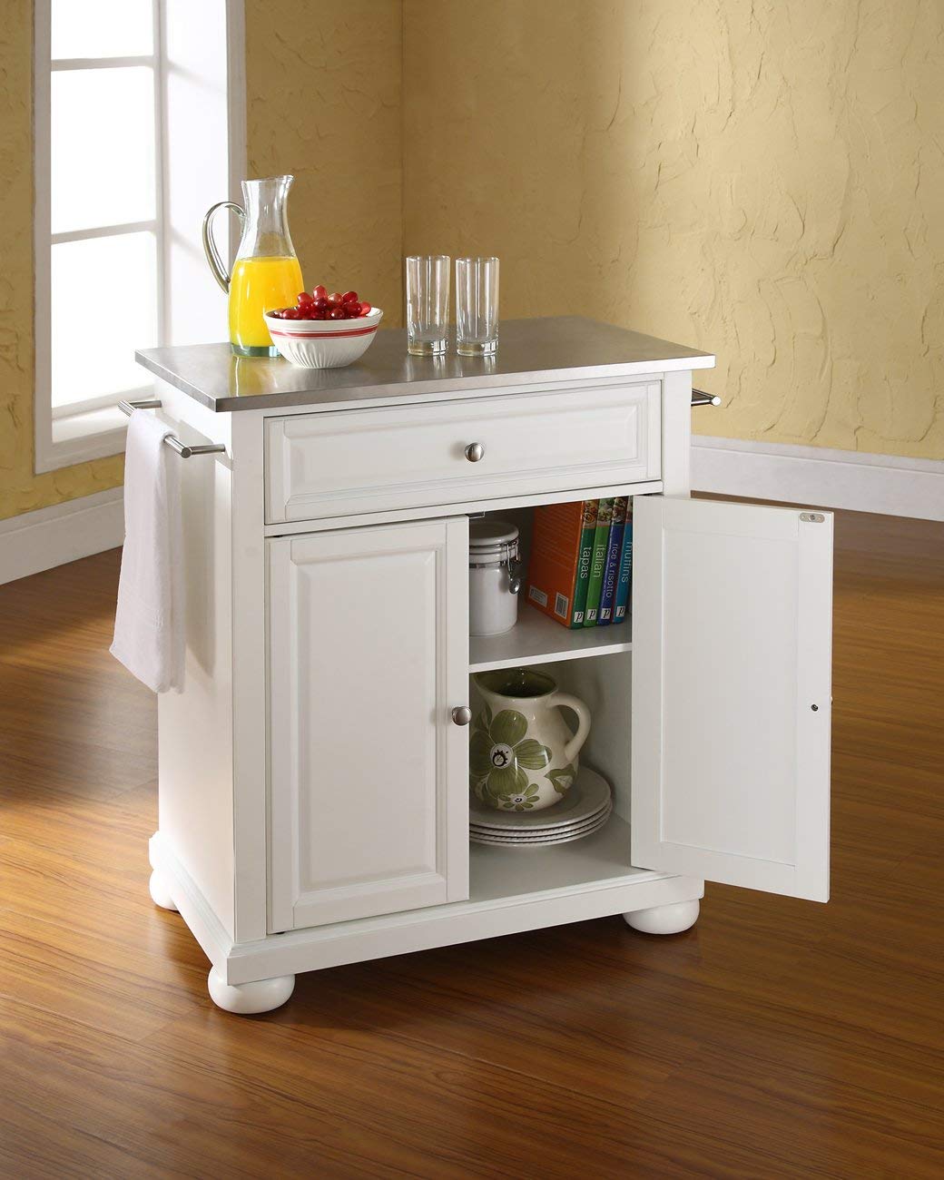 Kitchen Storage | Durable Solid Hardwood Kitchen Island | Elegant Raised Panel Doors | Deep Drawer | Ample Storage Space | White Finish | casafoyer.myshopify.com