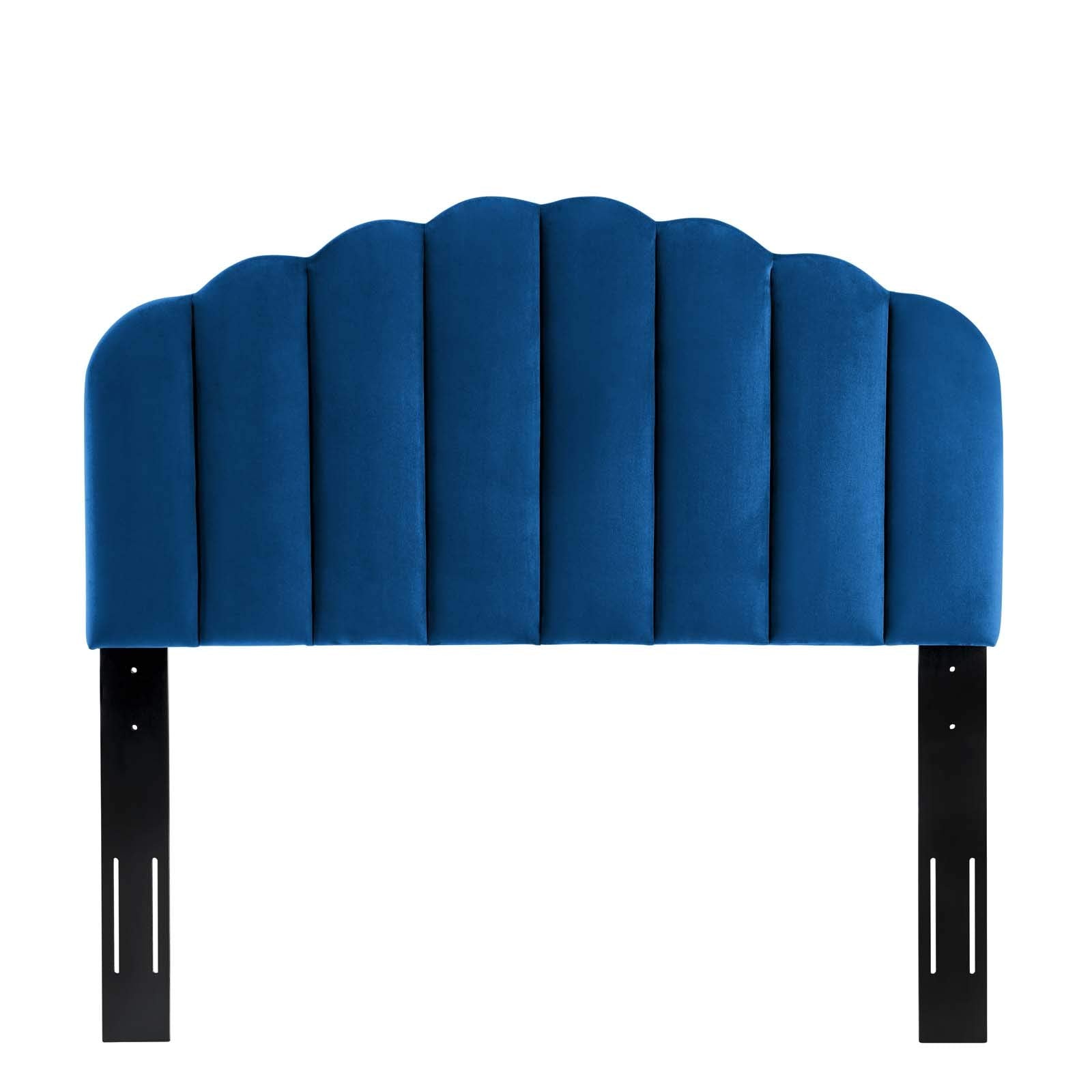 Bed | CasaFoyer Veronique Channel Tufted Scalloped Performance Velvet Upholstered Twin Headboard | Vintage Glamour | Dense Foam Padding | Stain-Resistant | Adjustable Mounting Positions | Navy | casafoyer.myshopify.com