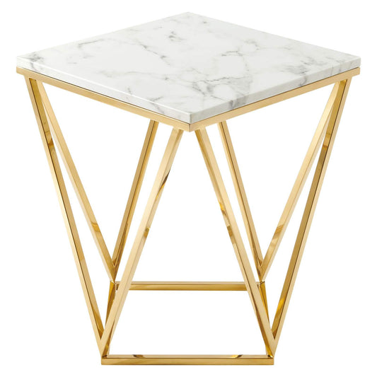 end tables | Ergode Vertex Gold Metal Stainless Steel End Table | Contemporary Geometric Design | Artificial Marble Top | Suitable for Living Room, Office, Bedroom | Assembly Required | casafoyer.myshopify.com