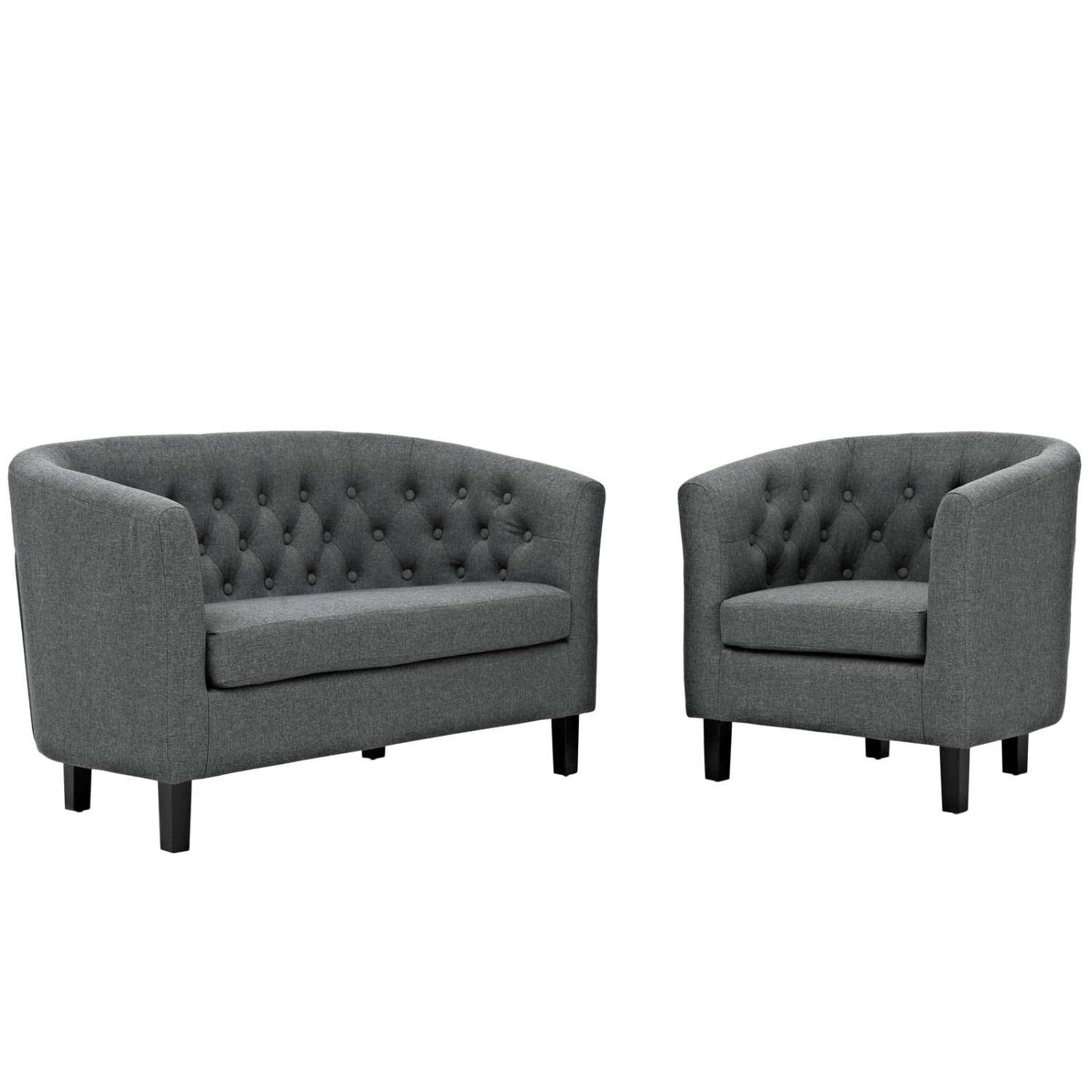 kitchen and dining room sets | CasaFoyer Prospect Button Tufted Upholstered Fabric Sofa Furniture Set | Luxury & Elegance | Chesterfield Design | Plush Foam Padding | Sturdy Wood Construction | Espresso Stained Legs | 2 Piece Set | Gray | casafoyer.myshopify.com