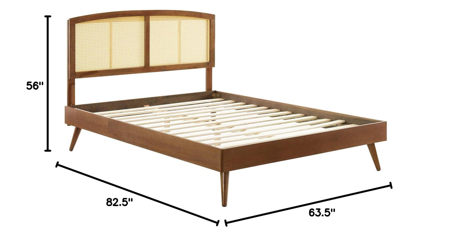 Bed | CasaFoyer Sierra Woven Cane Rattan Wood Queen Platform Bed | Serene Island Vibes | Mid-Century Modern Design | Sturdy Construction | No Box Spring Needed | casafoyer.myshopify.com