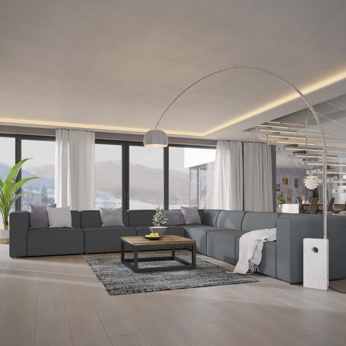 kitchen and dining room sets | CasaFoyer Mingle | 7-Piece Upholstered Fabric Sectional Sofa Set | Ultimate Comfort & Versatile Design | Gray | casafoyer.myshopify.com